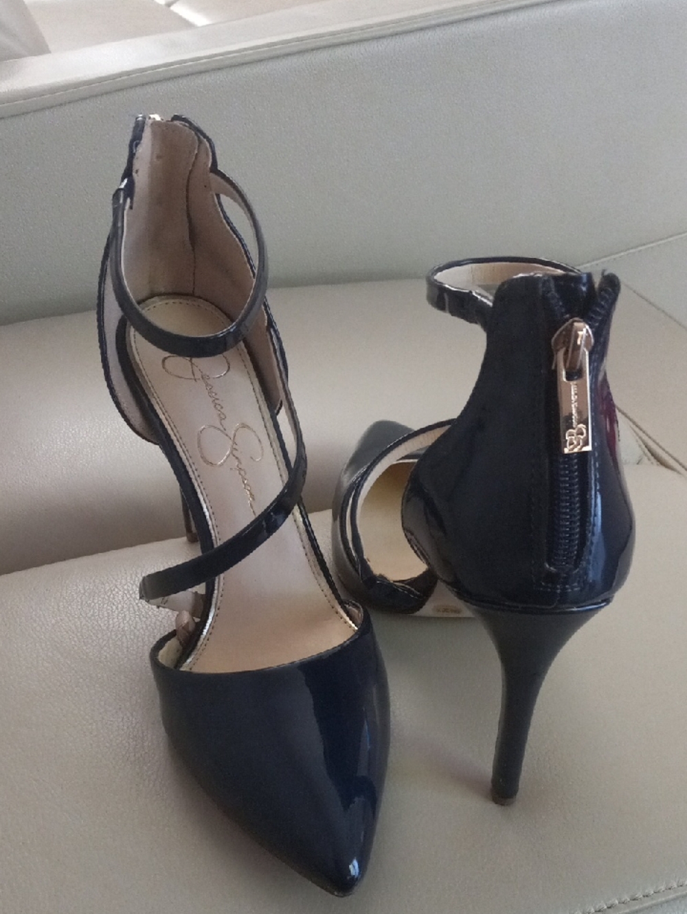 Jessica Simpson Navy Patent Pointed-Toe Ankle-Strap Heels - Picture 13 of 17